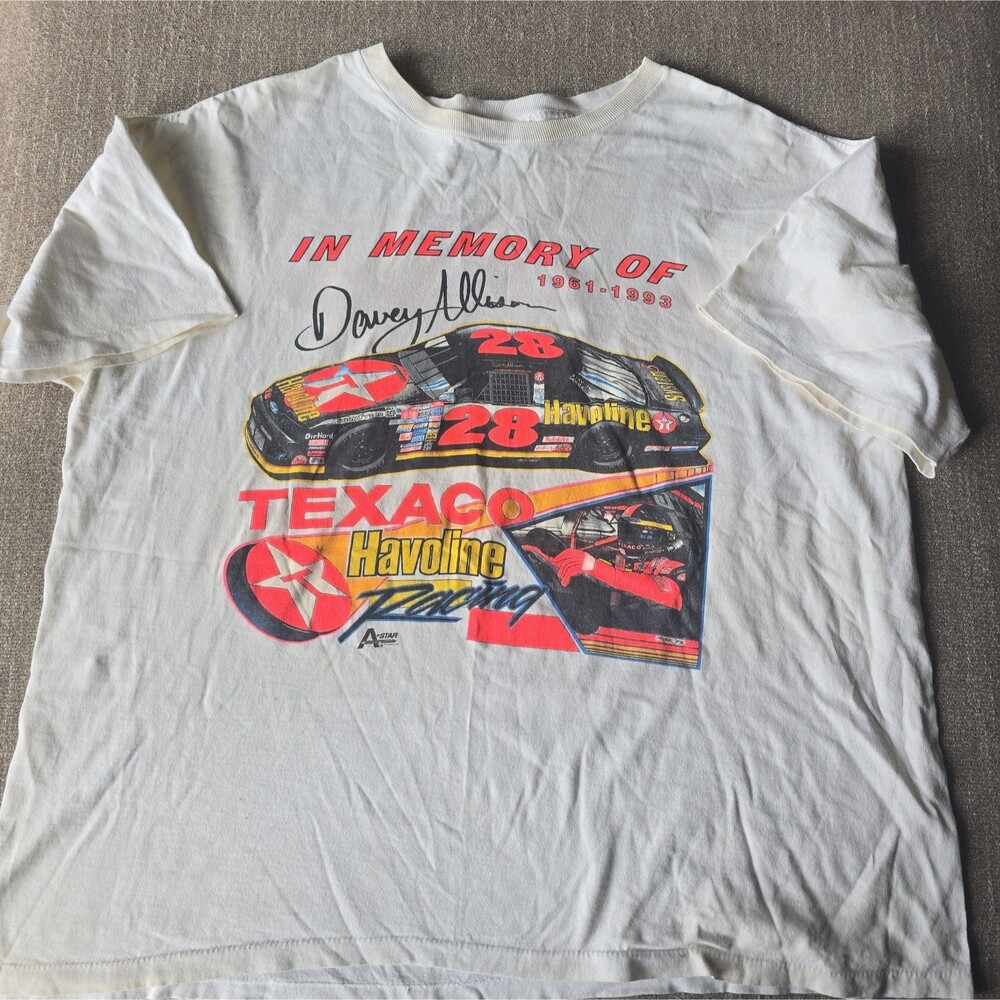 Vintage 1993 Davey Allison #28 NASCAR Memorial T Shirt XXL Made USA Texaco